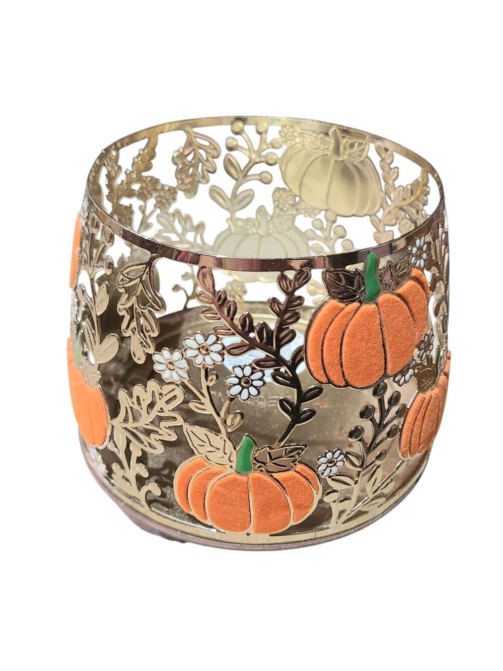 VELVET PUMPKINS 3-WICK CANDLE HOLDER BY BATH & BODY WORKS - Picture 2 of 3